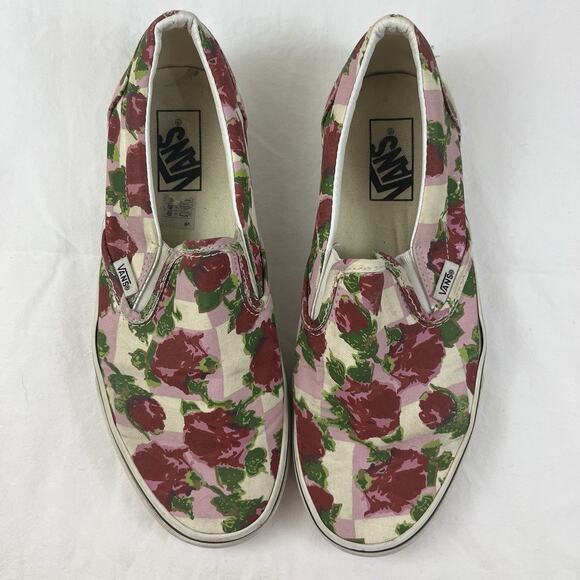 Vans Womens 9.5 Rose Floral Checkered Slip On Skate Shoes Girly Coquette - Picture 1 of 9